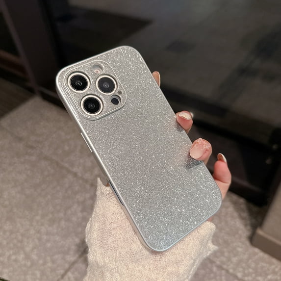 Dteck Glitter Case for iPhone 15 Pro Max, Cute Sparkle Bling Shiny Women Girls Cases Soft TPU Rubber + PC Slim Shockproof Drop Phone Protective Cover, Silver
