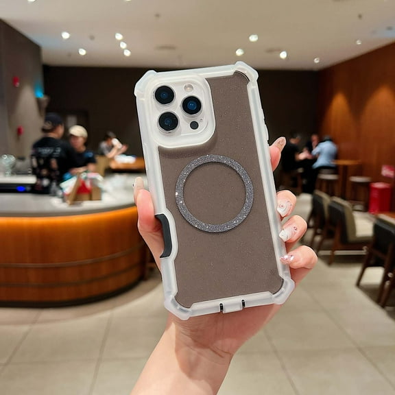 Dteck Glitter Magnetic Case for iPhone 16 Plus, Rugged Shockproof PC+TPU Back Wireless Charging Anti-Scratch Compatible with MagSafe Accessory Stylish Hard Cover, Black