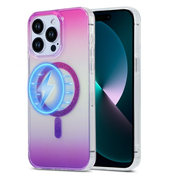 Dteck Glitter Magnetic for iPhone 12 Pro Case, Compatible with MagSafe, Shockproof Sparkly Cute Women Girl Protective Cover Case for iPhone 12 Pro,03#-Gradient Purple