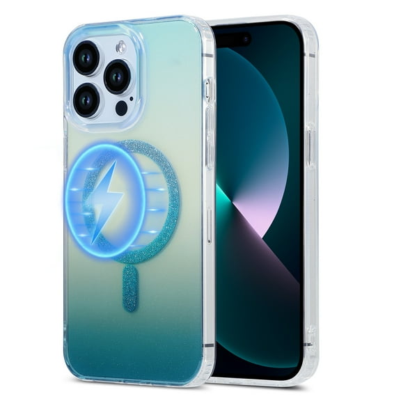 Dteck Glitter Magnetic for iPhone 13 Case, Compatible with MagSafe, Shockproof Sparkly Cute Women Girl Protective Cover Case for iPhone 13,04#-Gradient Mint
