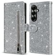 thumbnail image 1 of Dteck Glitter Wallet Case for Samsung Galaxy Z Fold 7, Sparkly Luxury PU Leather Flip Folio Kickstand Cover Zipper Pocket Women Purse Protective Case with Card Holder & Detachable Wrist Strap, Silver, 1 of 7