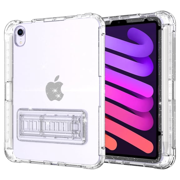 Dteck Glitter for iPad mini Case 8.3" with Built-in Screen Protector Pencil Holder, with Kickstand Full Body Heavy Duty Tough Shockproof Rugged Protective Cover for iPad mini 7/mini 6, Sparkle Clear