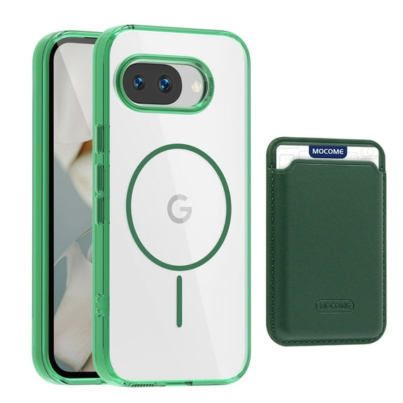Dteck for Google Pixel 10 /10 Pro, 2 in 1 Detachable Magnetic Card Slot Holder Compatible with Magsafe Accessory Camera Protection Plating Transparent Rugged Anti-Slip Shockproof Cover, Green