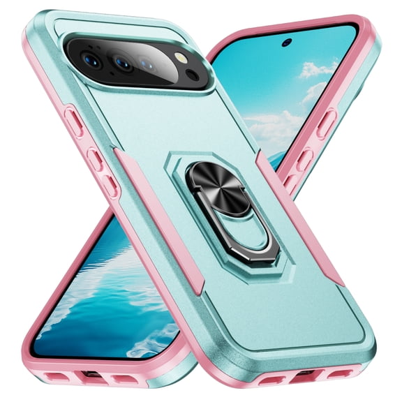 Dteck Case for Google Pixel 10 /10 Pro,Shockproof TPU+PC Case Ring Holder Kickstand Back Cover for Google Pixel 10 /10 Pro,Mint+Pink