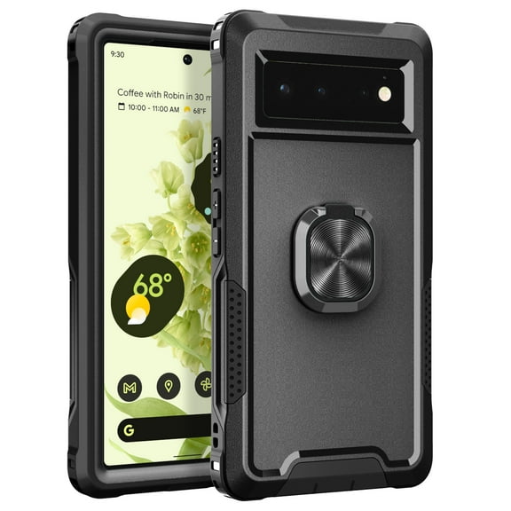 Dteck Google Pixel 6 Case, Google Pixel 6 Case with Finger Ring Holder Kickstand, Military Grade Stand Cover Phone Cases Compatible for Google Pixel 6, Black