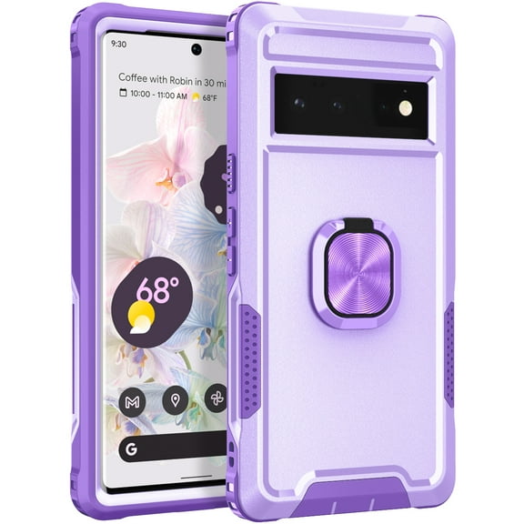 Dteck Google Pixel 6 Pro Case, Google Pixel 6 Pro Case with Finger Ring Holder Kickstand, Military Grade Stand Cover Phone Cases Compatible for Google Pixel 6 Pro, Purple
