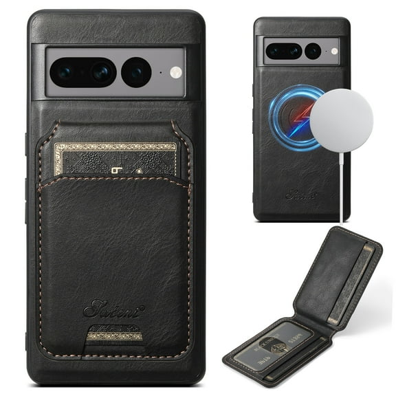 Dteck for Google Pixel 6 Pro Case Magnetic with Detachable Card Wallet, 2 in 1 Removable Back Cover Compatible with MagSafe, Card Holder Flip Stand Pocket Slim Case for Pixel 6 Pro,Black