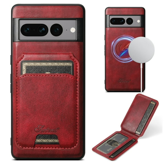 Dteck for Google Pixel 6A Case Magnetic with Detachable Card Wallet, 2 in 1 Removable Back Cover Compatible with MagSafe, Card Holder Flip Stand Pocket Slim Case for Pixel 6A,Red