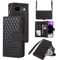 Dteck for Google Pixel 6A Case, iPhone XR Wallet Case with 9 Card Slots, PU Leather Magnetic Flip Zipper Purse Wristlet Strap Crossbody Lanyard Kickstand Phone Case 6.1 Inch,Black