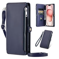 Dteck for Google Pixel 6a Wallet Case, Crossbody Zipper Purse with Wrist for Women Men, 8-Card Slots Holder PU Leather Kickstand Flip Cover Phone Case,Blue