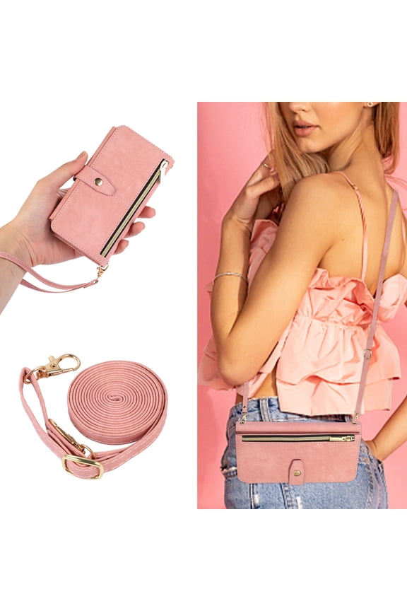 for Google Pixel 6a Wallet Case, Magnetic 9 Card Slots Removable Adjustable Crossbody Lanyard Shoulder Strap Wristlet Zipper PU Leather Folio Case,Pink