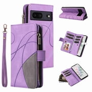 Dteck Google Pixel 7 (2022) Wallet Phone Case with 9 Card Holder 1 Zipper Coin Wallet Cash Slot Lanyard Flip Leather Flip Folio Protective Cover,Purple