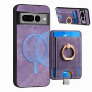 Dteck for Google Pixel 7 Case, 2 in 1 Magnetic Wallet with Phone Grip, Compatible with MagSafe, Detachable Premium PU Leather Magnetic Case with Card Slots Ring Holder,Purple