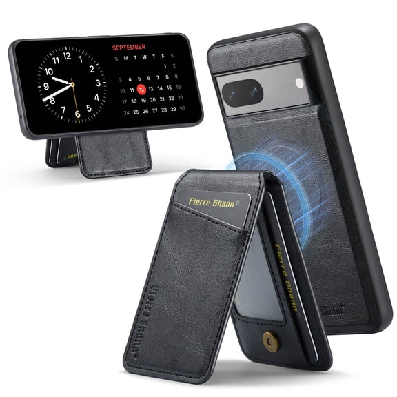 Dteck for Google Pixel 7 Case Magnetic with Detachable Card Holder Wallet, Magnetic Phone Cover Compatible with MagSafe, Premium PU Leather Slim Shockproof Case for Pixel 7,Black