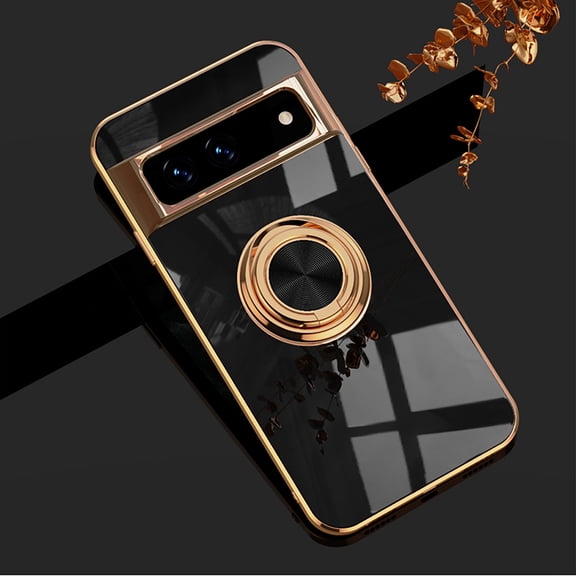 Dteck for Google Pixel 7 Case with Ring Kickstand, Magnetic Compatible Car Mount, Soft TPU Shockproof Electroplated Protective Phone Case for Google Pixel 7, Black