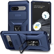 Dteck for Google Pixel 7 Case with Slide Camera Cover,Magnetic Rotated Kickstand Rubber Case Hard PC Camera Protection Military Grade Shockproof Heavy Duty Protective Cover,Blue