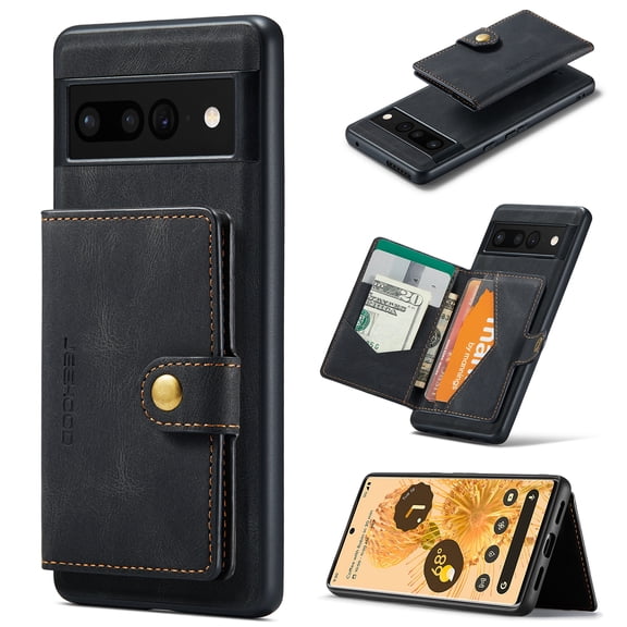 Dteck for Google Pixel 7 Pro Flip Wallet 2 in 1 Detachable Wallet Case, Magnetic PU Leather Slim Back Stand Protective Phone Case With Card Holder+Money Pocket,Black