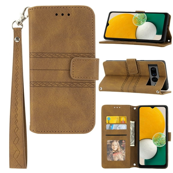 Dteck for Google Pixel 7 Pro Wallet Case, PU Leather Flip Case with Card Slots Holder Magnetic Closure Protective Case for Google Pixel 7 Pro 2022 Released, Brown