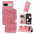 thumbnail image 1 of Dteck for Google Pixel 7 Pro Wallet Wireless Charging Case, Shockproof PU Leather Protective Case Emboss Sunflower Folio Magnetic Card Slots Holder Kickstand Wrist Strap Flip Case, rosegold, 1 of 8