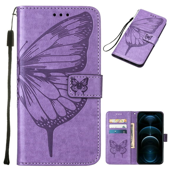 Dteck Google Pixel 7 Wallet Case, Magnetic Closure Flip PU Leather Wrist Strap Credit Card Holder Slots With Kickstand Butterfly Patterned Shockproof Cover For Google Pixel 7, Lightpurple