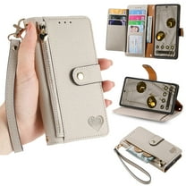 Dteck for Google Pixel 7 Wallet Case, PU Leather Flip Folio Case with 7 Card Holders Zipper Pocket RFID Blocking Kickstand Shockproof TPU Inner Shell Phone Cover for Google Pixel 7,Gray