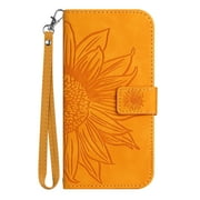 Dteck for Google Pixel 7 Wallet Case with Wirst Strap, Flower Embossed Premium PU Leather Wallet Flip Protective Phone Case Cover with Card Slots and Stand for Google Pixel 7 2022, Yellow