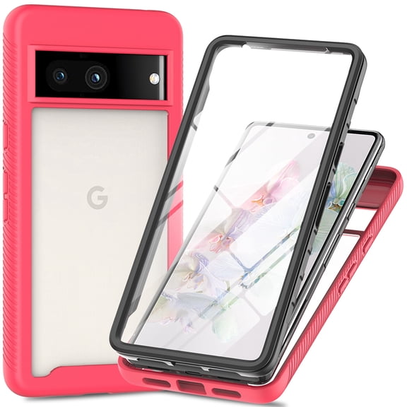 Dteck for Google Pixel 7A Case with Built-in Screen Protector, Hybrid TPU Bumper Shockproof Rugged Case with Cystal Clear Back Cover for Google Pixel 7A 2023,Pink