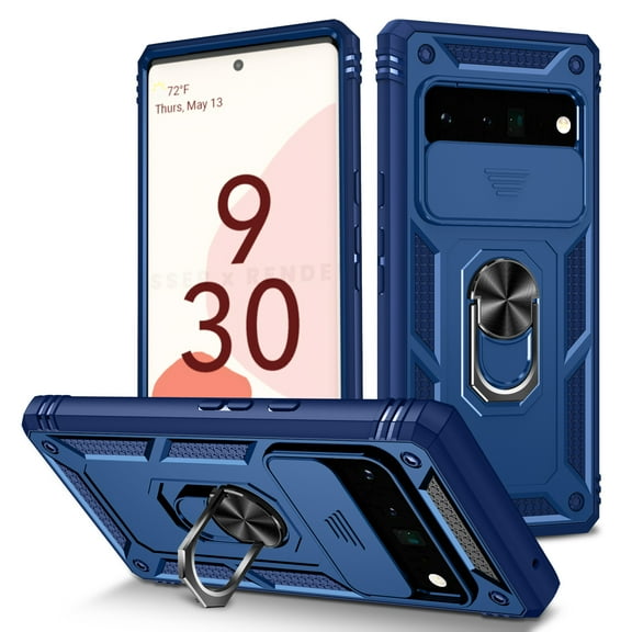Dteck for Google Pixel 7A Case with Magnetic Ring Holder, Slide Lens Protection Lens Cover Hybrid Rugged Case with Rotating Ring Stand for Google Pixel 7A,Blue