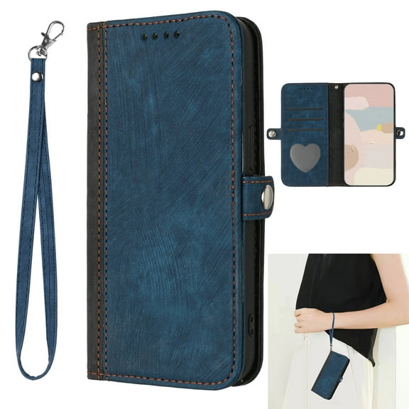 Dteck for Google Pixel 7A Case, Pixel 7A Wallet Case with Wristlet Strap, Premium PU Leather Folio Phone Case with Kickstand Card Holder Slots Protective Case Cover,Blue