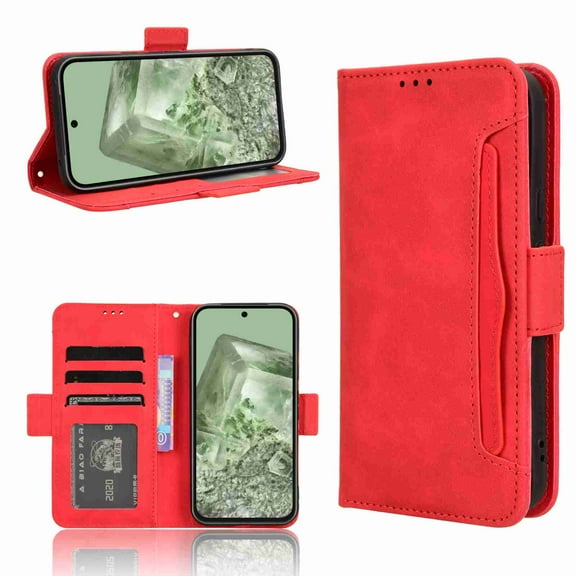 Dteck for Google Pixel 7A Wallet Case with Card Holder, Magnetic Shockproof Drop Protection Retro Flip Retro PU Leather Business Kickstand Cover for Men Women,red
