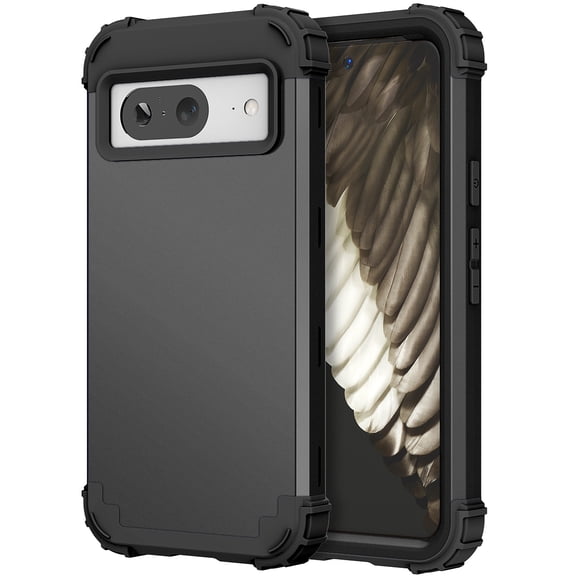 Dteck for Google Pixel 8 Armor Case, 3 in 1 Heavy Duty Shockproof Hybrid Hard PC Soft Rubber Drop Protection Slim Fit Hybrid Protective Cover Case, black