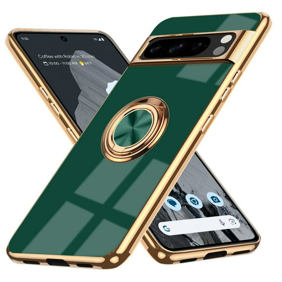 Dteck for Google Pixel 8 Case with 360° Ring Holder Magnetic Stand, Luxury Electroplated Plating Edge Shockproof Protective Phone Cover for Pixel 8 2023,Green