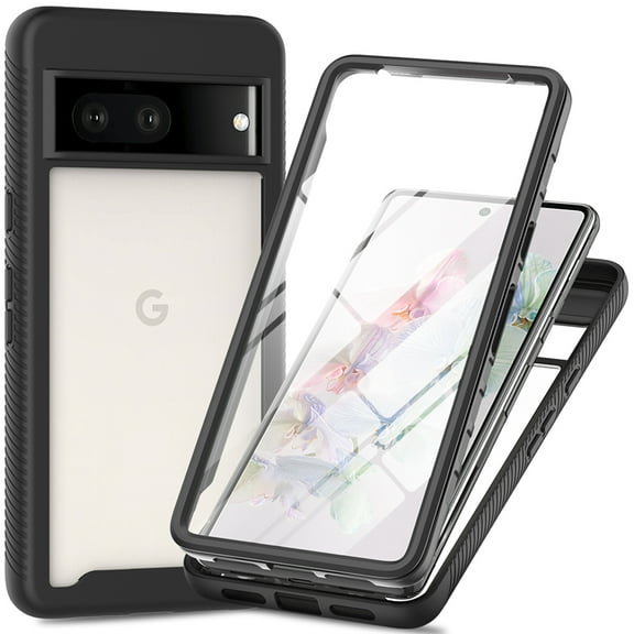Dteck for Google Pixel 8 Case Clear Full Body Rugged with Built-in Screen Protector Rubber Bumper Heavy Duty  Protection Shockproof Cover for Pixel 8,Black