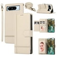 thumbnail image 1 of Dteck for Google Pixel 8 Case with Shoulder/Wrist Strap,Magnetic Leather Case Card Slots Wallet with Mirror Shockproof TPU Kickstand Cover for Google Pixel 8,Beige, 1 of 8