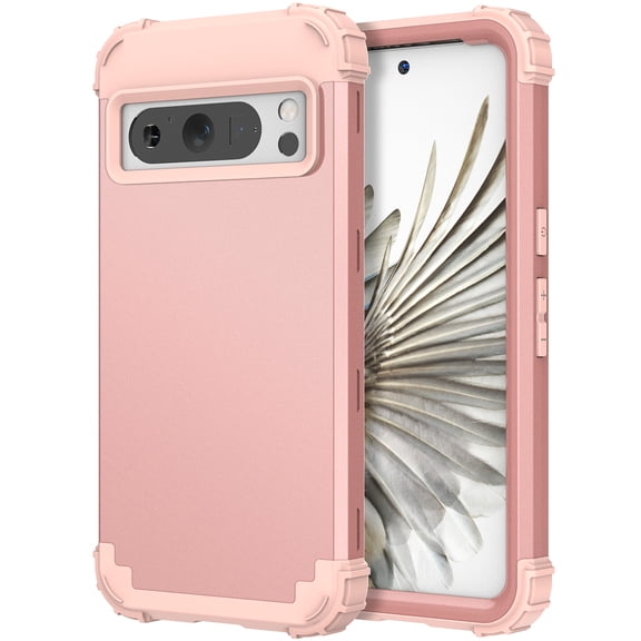Dteck for Google Pixel 8 Pro Armor Case, 3 in 1 Heavy Duty Shockproof Hybrid Hard PC Soft Rubber Drop Protection Slim Fit Hybrid Protective Cover Case, rosegold