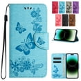 thumbnail image 1 of Dteck for Google Pixel 8 Pro Case with Wrist Strap, Pixel 8 Pro Wallet Case with Credit Card Slots, Embossed Butterfly Folio Flip Protective Phone Case for Pixel 8 Pro 2023,Blue, 1 of 3