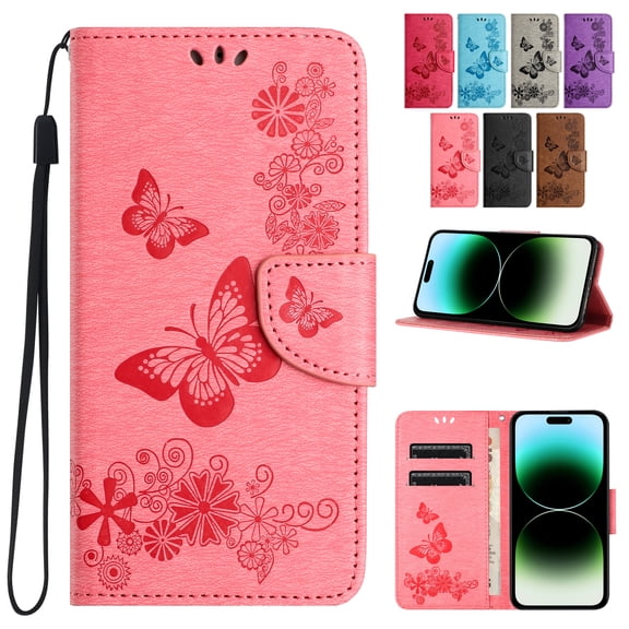 Dteck for Google Pixel 8 Pro Case with Wrist Strap, Pixel 8 Pro Wallet Case with Credit Card Slots, Embossed Butterfly Folio Flip Protective Phone Case for Pixel 8 Pro 2023,Pink