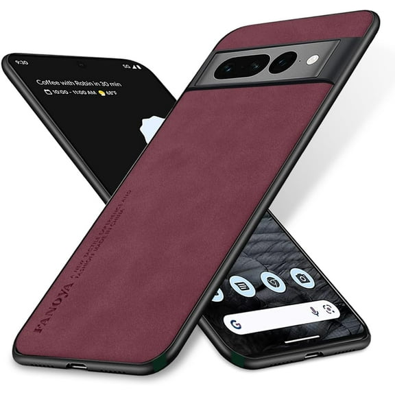 Dteck for Google Pixel 8 Pro Slim Back Case, Luxury Shockproof Business Retro Premium PU Leather Hybrid Case Cover, Anti-Drop Protective Cover with Lens Protection, winered