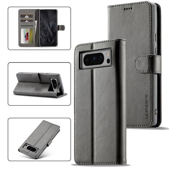Dteck for Google Pixel 8 Pro Wallet Case with Card Slots, Magnetic Closure PU Leather Folio Flip Shockproof Protective Phone Case Cover for Google Pixel 8 Pro 6.7 Inch 2023,Gray