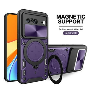Dteck for Google Pixel 8 Slide Lens Protection Case, Shockproof Magnetic Metal Ring Holder Kickstand Support Magnetic Shell, Heavy Duty Hybrid TPU PC Dual Layer Phone Cover, purple