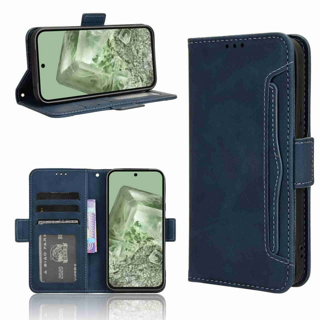 Dteck for Google Pixel 8 Wallet Case with Card Holder, Magnetic Shockproof Drop Protection Retro Flip Retro PU Leather Business Kickstand Cover for Men Women,blue