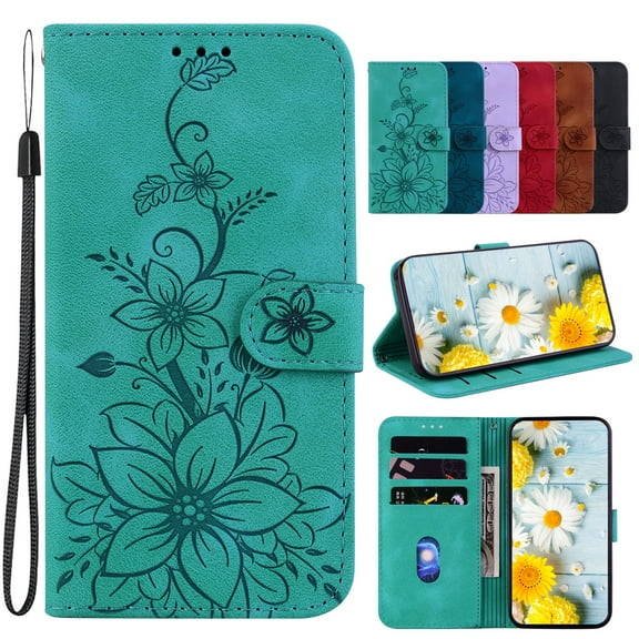 Dteck for Google Pixel 8 Wallet Case,Premium PU Leather Embossed Pattern Folio Flip Case with Card Holders Wrist Strap Kickstand,Folio Purse Cover for Google Pixel 8,Green Lily