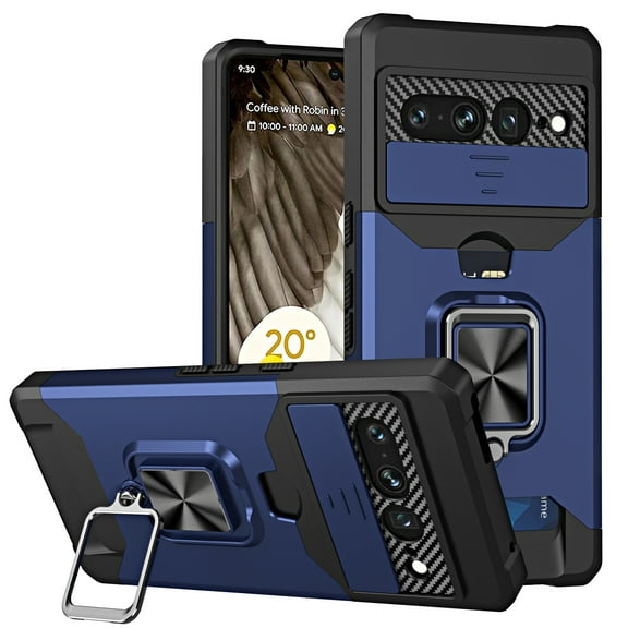 Dteck for Google Pixel 8A Case with Slide Lens Protection Cover and Card Holder, Magnetic Car Mount Compatible Pixel 8A Wallet Case with Ring Holder Stand Cover,Navy