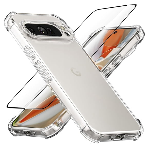 Dteck for Google Pixel 9 / 9 Pro Case with Tempered Glass Screen Protector , Shockproof Transparent Flexible TPU Silicone Cover for Google Pixel 9 / 9 Pro ,Clear