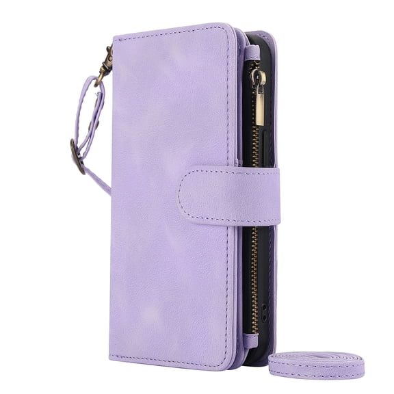 Dteck for Google Pixel 9 / 9 Pro Case Wallet with RFID Blocking Card Slots Premium Soft PU Leather Zipper Flip Folio Wallet with Wrist Shoulder Strap Kickstand Phone Case 6.3 Inch,Purple