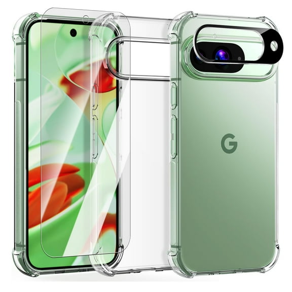 Dteck for Google Pixel 9 Case with Screen Protector and Camera Lens Protector, Ultra Slim Flexible Scratch Resistant Clear TPU Gel Rubber Full Body Protective Case for Pixel 9, Transparent