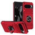 thumbnail image 1 of Dteck for Google Pixel 9 Pro XL Ring Stand Case, Shockproof TPU+PC Built-in Magnetic Kickstand with Card Holder Dual-Layer Design Heavy Duty Protection Phone Case, Red, 1 of 7