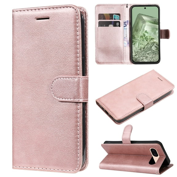 Dteck for Google Pixel 9 Pro XL Wallet Case, Magnetic PU Leather Flip Folio Case with Card Holders RFID Blocking Kickstand Shockproof TPU Inner Shell Phone Cover 2024, Rosegold