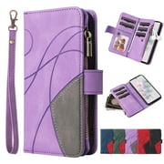 Dteck for Google Pixel 9 Pro XL Wallet Phone Case with 9 Card Holder Zipper Pocket, Magnetic Closure Premium Folio PU Leather Flip Case with Wrist Strap for Pixel 9 Pro XL 6.8 Inch 2024,Purple