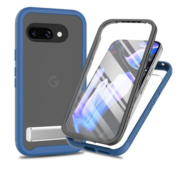 Dteck for Google Pixel 9A Case with Built-in Screen Protector, Military-Grade Protection Full Body Phone Cover with Metal Stand for Pixel 9A 2025,Darkblue